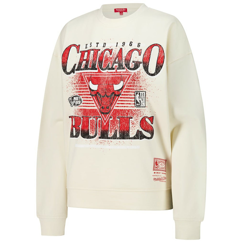 Chicago Bulls Women's Oversprayed Pullover Sweatshirt Cream - Mitchell & Ness