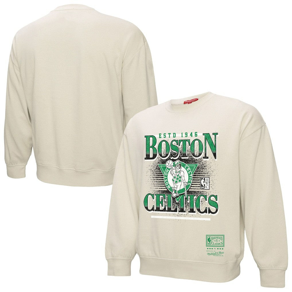 Boston Celtics Women's Oversprayed Pullover Sweatshirt Cream - Mitchell & Ness