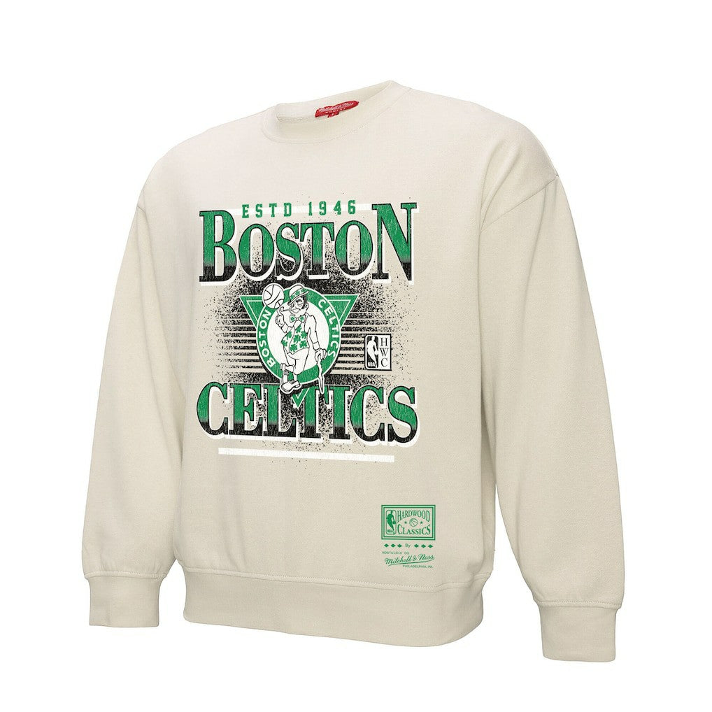 Boston Celtics Women's Oversprayed Pullover Sweatshirt Cream - Mitchell & Ness