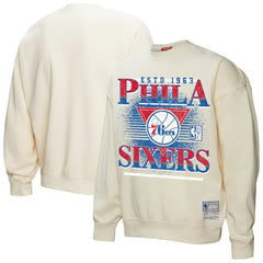 Philadelphia 76ers Women's Oversprayed Pullover Sweatshirt Cream - Mitchell & Ness