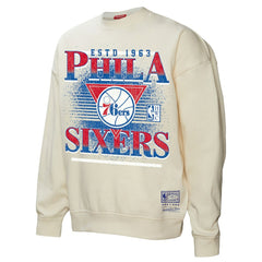 Philadelphia 76ers Women's Oversprayed Pullover Sweatshirt Cream - Mitchell & Ness
