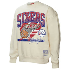Philadelphia 76ers Women's Brush Bucket Pullover Sweatshirt Cream - Mitchell & Ness