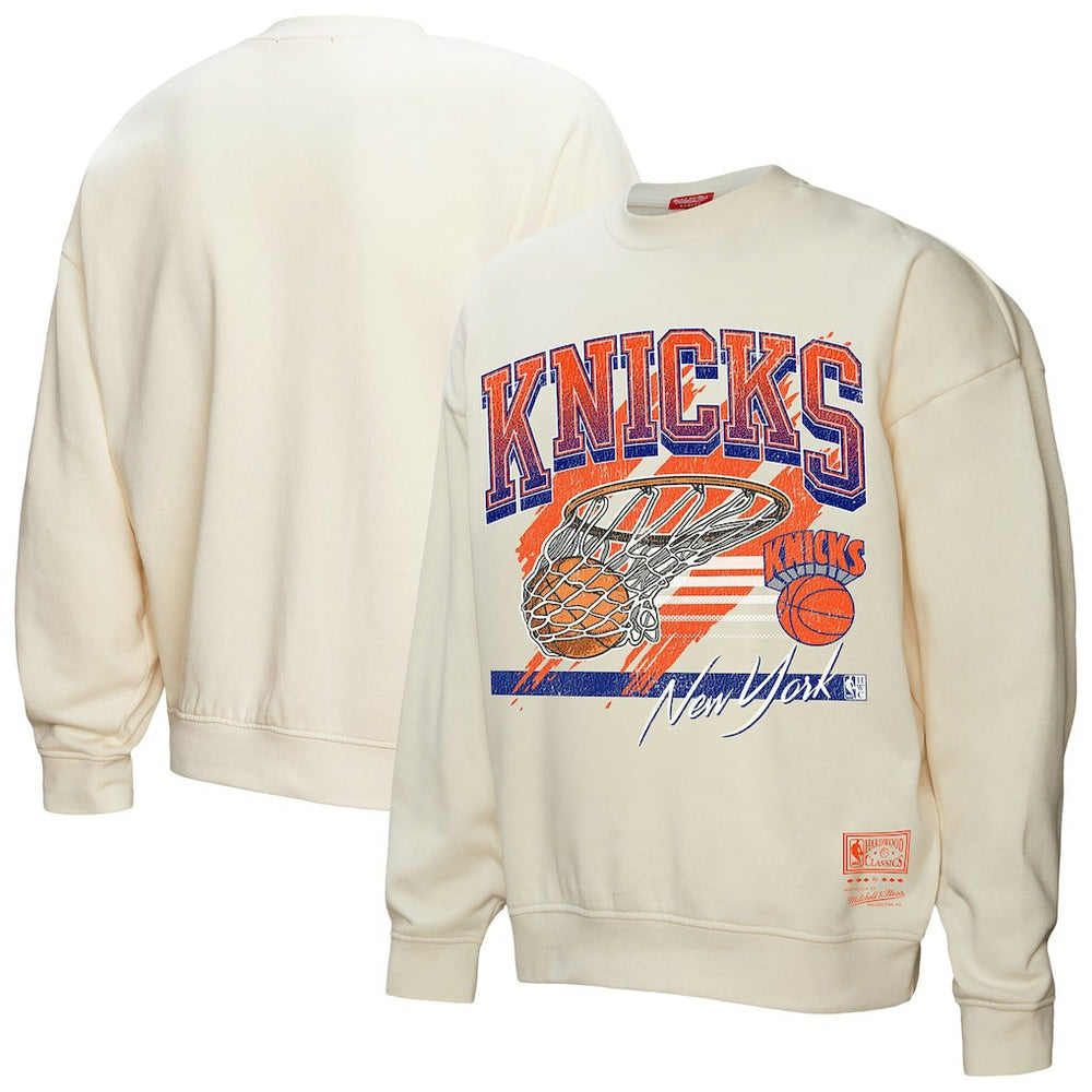 New York Knicks Women's Brush Bucket Pullover Sweatshirt Cream - Mitchell & Ness
