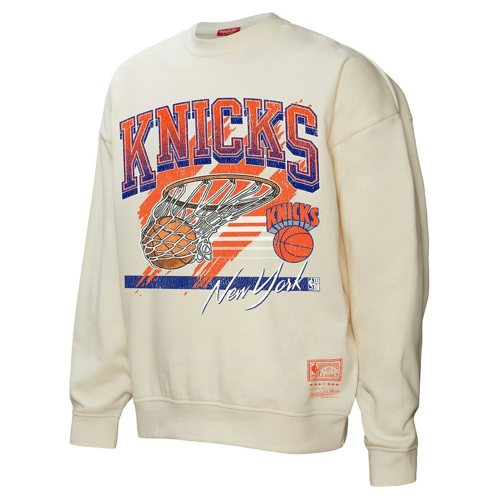 New York Knicks Women's Brush Bucket Pullover Sweatshirt Cream - Mitchell & Ness