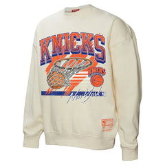 New York Knicks Women's Brush Bucket Pullover Sweatshirt Cream - Mitchell & Ness
