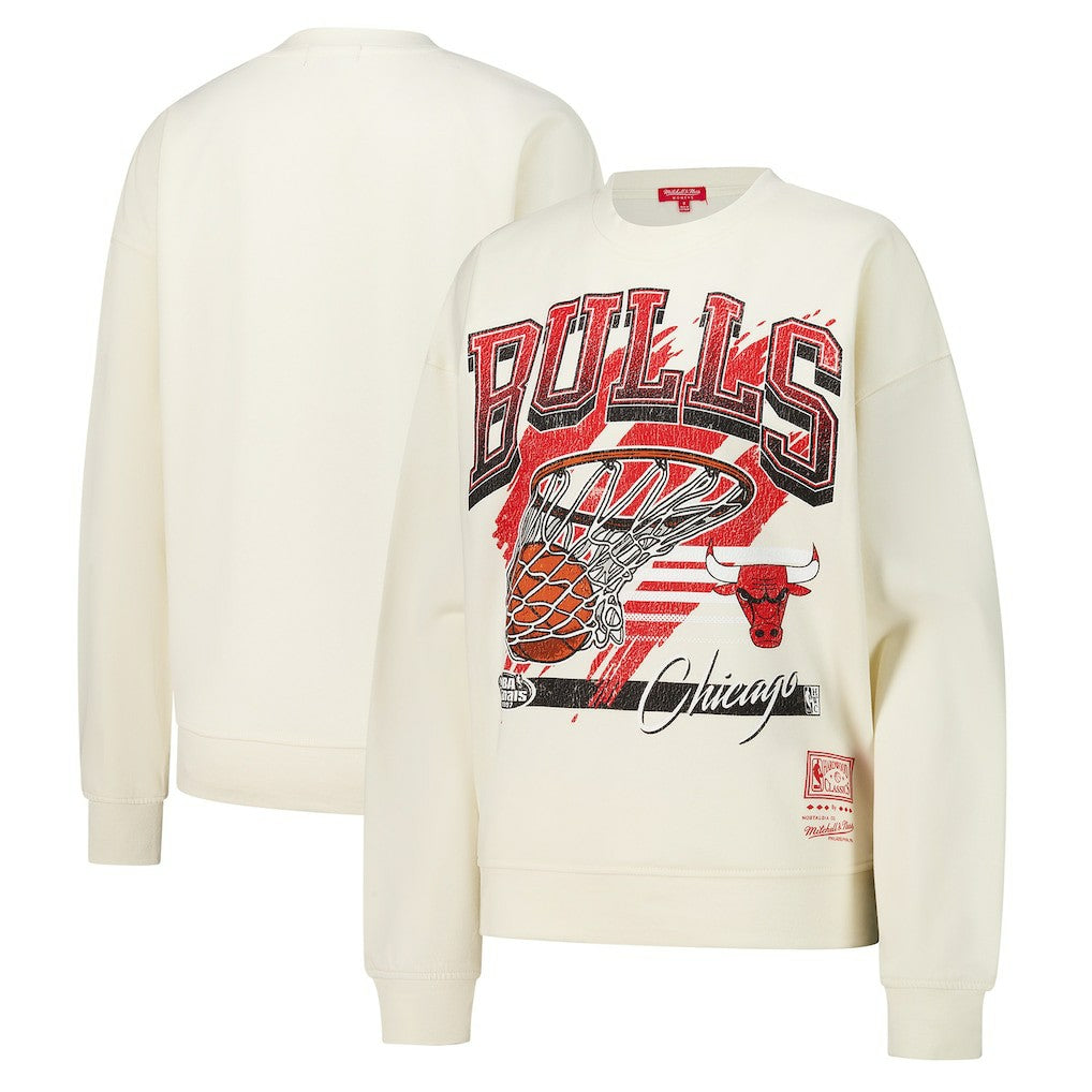 Chicago Bulls Women's Brush Bucket Pullover Sweatshirt Cream - Mitchell & Ness