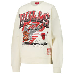 Chicago Bulls Women's Brush Bucket Pullover Sweatshirt Cream - Mitchell & Ness