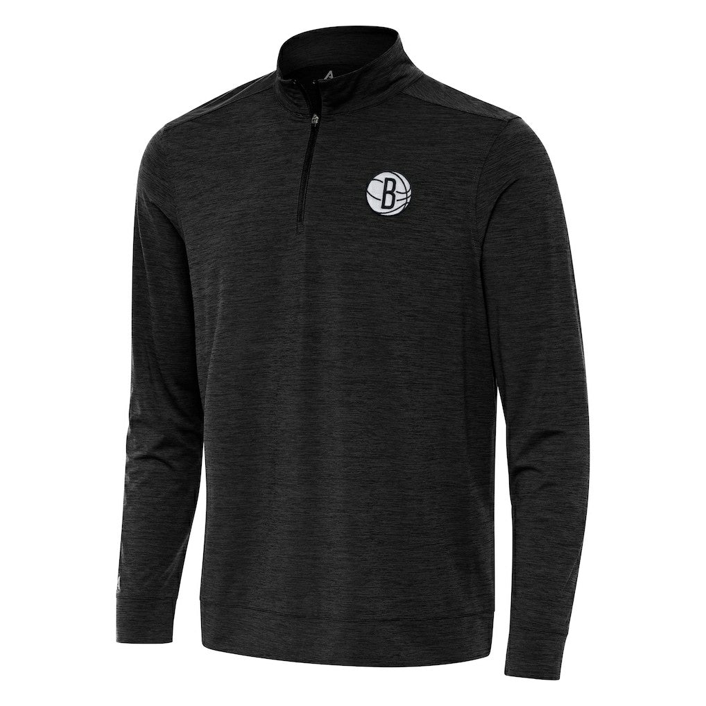 Brooklyn Nets Antigua Bright Quarter-Zip Top Heather Black