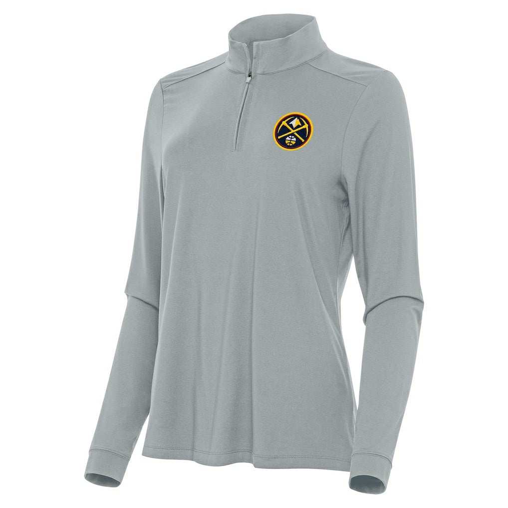Denver Nuggets Antigua Women's Intent Quarter-Zip Top Gray