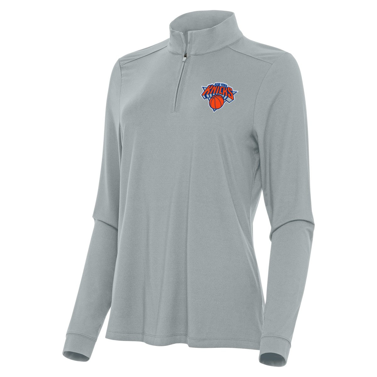 New York Knicks Antigua Women's Intent Quarter-Zip Top Gray