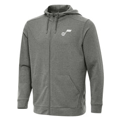 Utah Jazz Antigua Effortless Full-Zip Hoodie Jacket Heather Charcoal