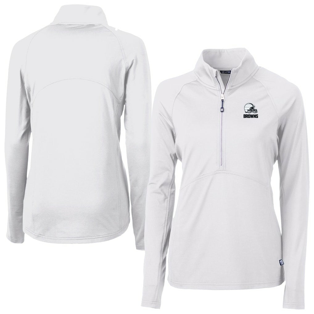 Cleveland Browns Cutter & Buck Women's Adapt Eco Knit Stretch Recycled Half-Zip Pullover Top - White Pullover