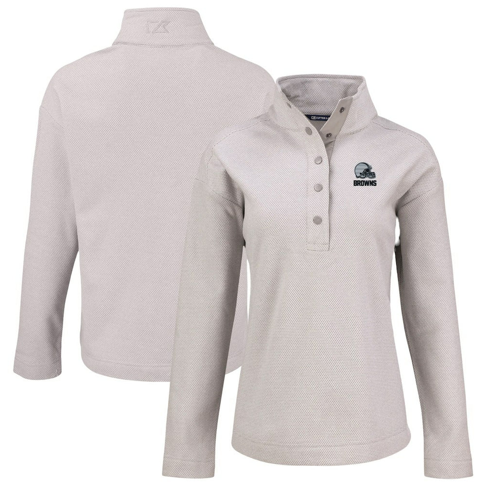 Cleveland Browns Cutter & Buck Women's Hunts Point Eco Textured Fleece Recycled Quarter-Snap Pullover - Gray Pullover