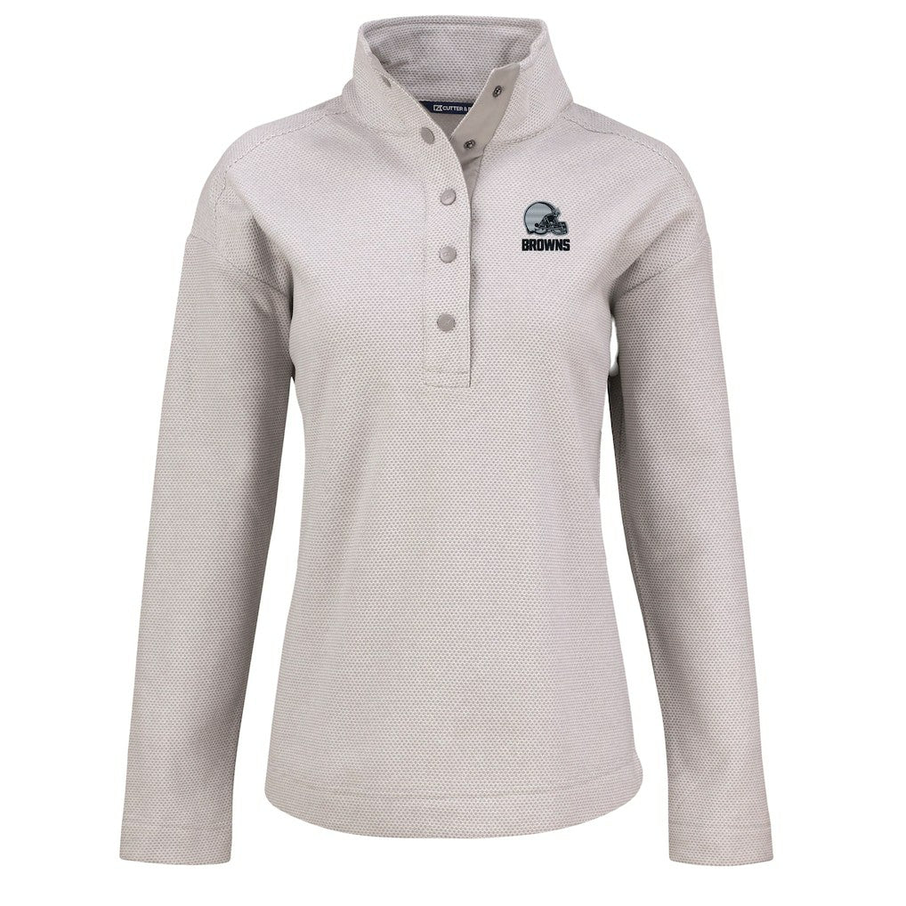 Cleveland Browns Cutter & Buck Women's Hunts Point Eco Textured Fleece Recycled Quarter-Snap Pullover - Gray Pullover