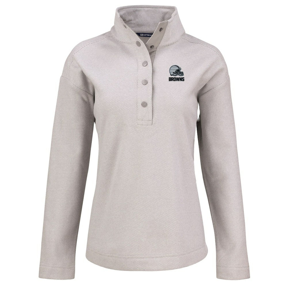 Cleveland Browns Cutter & Buck Women's Hunts Point Eco Textured Fleece Recycled Quarter-Snap Pullover - Gray Pullover