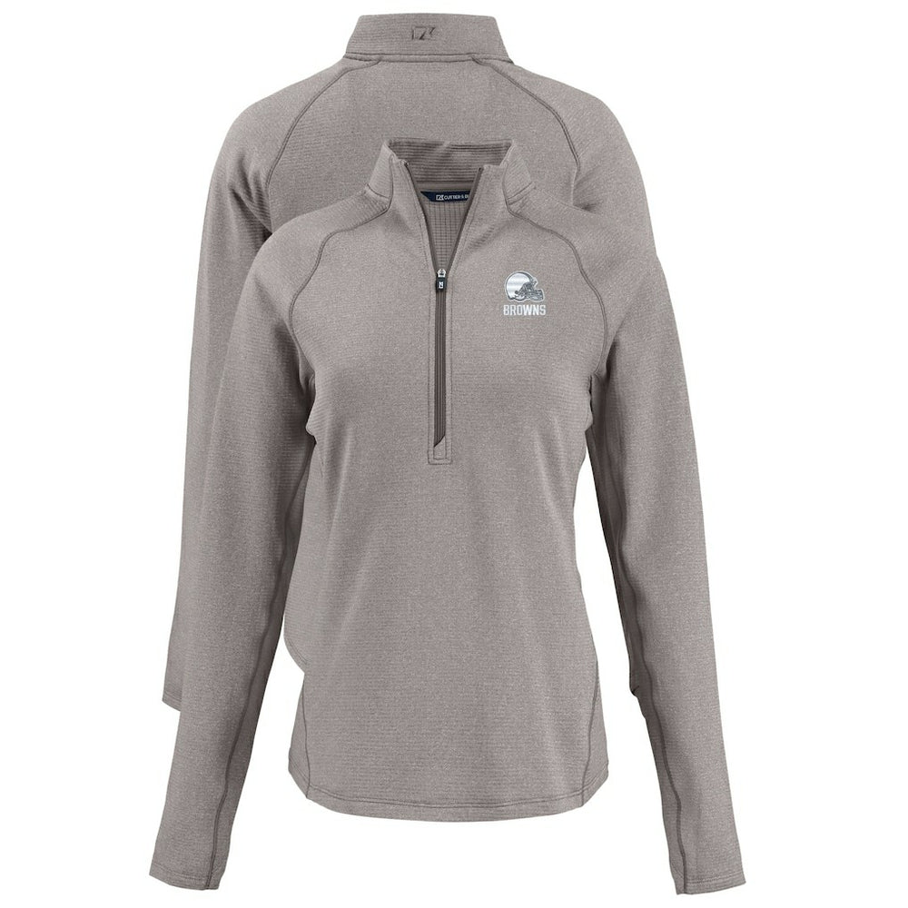 Cleveland Browns Cutter & Buck Women's Peshastin Eco Fleece Recycled Half-Zip Pullover Top - Heather Gray Pullover