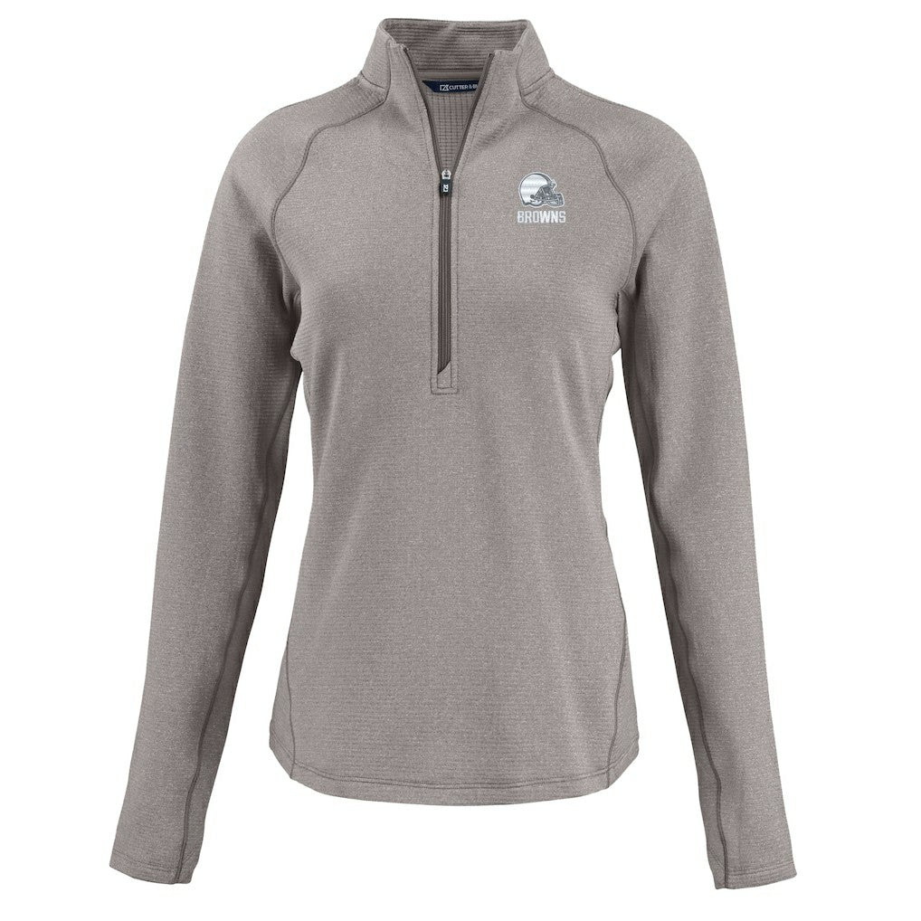 Cleveland Browns Cutter & Buck Women's Peshastin Eco Fleece Recycled Half-Zip Pullover Top - Heather Gray Pullover