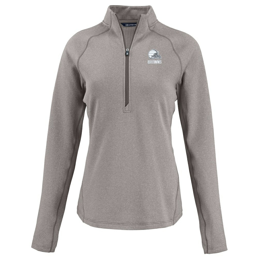 Cleveland Browns Cutter & Buck Women's Peshastin Eco Fleece Recycled Half-Zip Pullover Top - Heather Gray Pullover