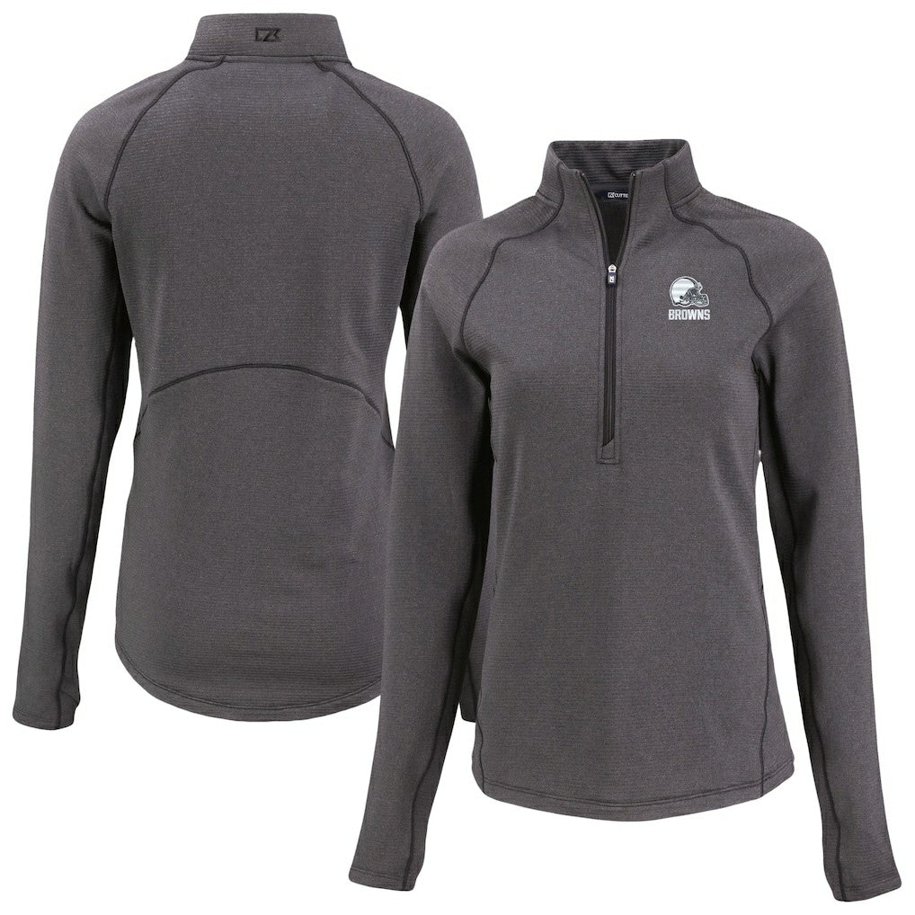 Cleveland Browns Cutter & Buck Women's Peshastin Eco Fleece Recycled Half-Zip Pullover Top - Heather Black Pullover