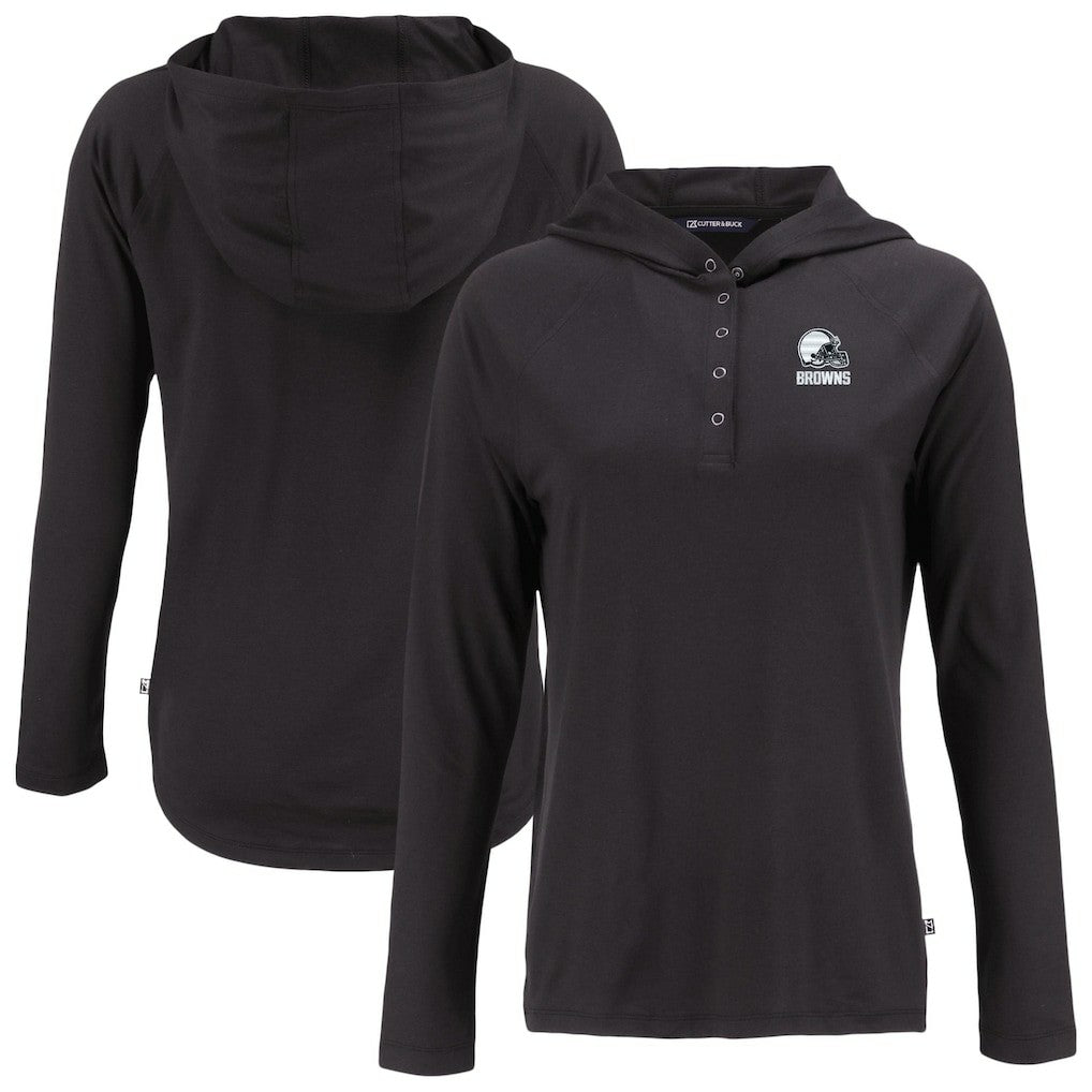 Cleveland Browns Cutter & Buck Women's Coastline Epic Comfort Eco Recycled Quarter-Snap Long Sleeve Hoodie T-Shirt - Black Hoodies