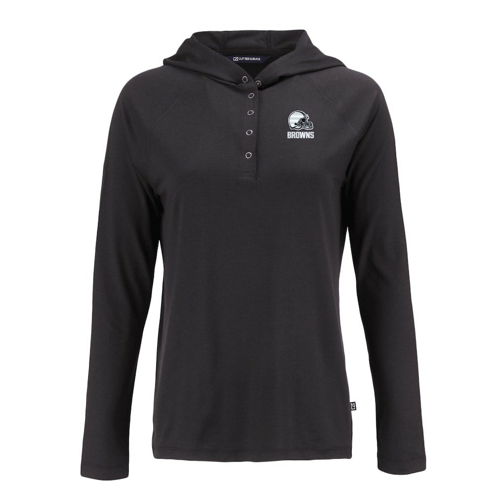 Cleveland Browns Cutter & Buck Women's Coastline Epic Comfort Eco Recycled Quarter-Snap Long Sleeve Hoodie T-Shirt - Black Hoodies
