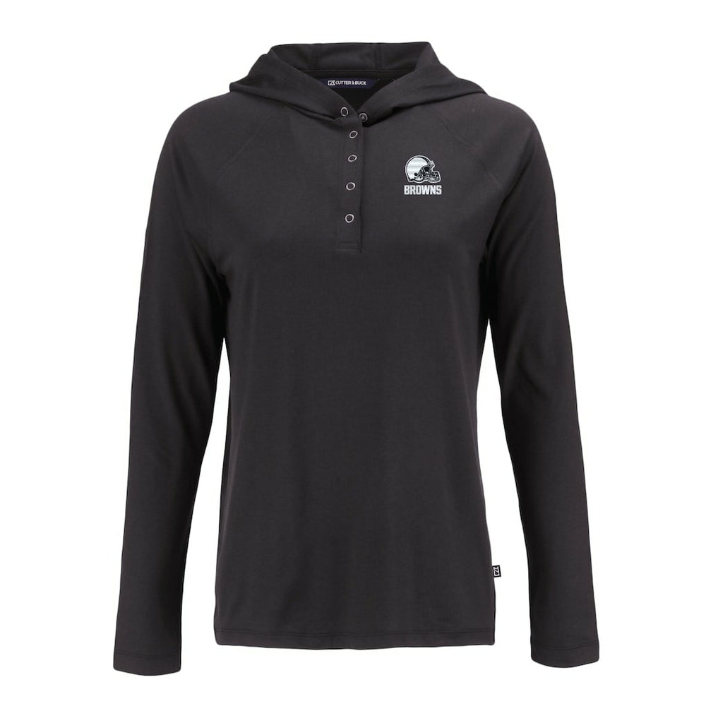 Cleveland Browns Cutter & Buck Women's Coastline Epic Comfort Eco Recycled Quarter-Snap Long Sleeve Hoodie T-Shirt - Black Hoodies