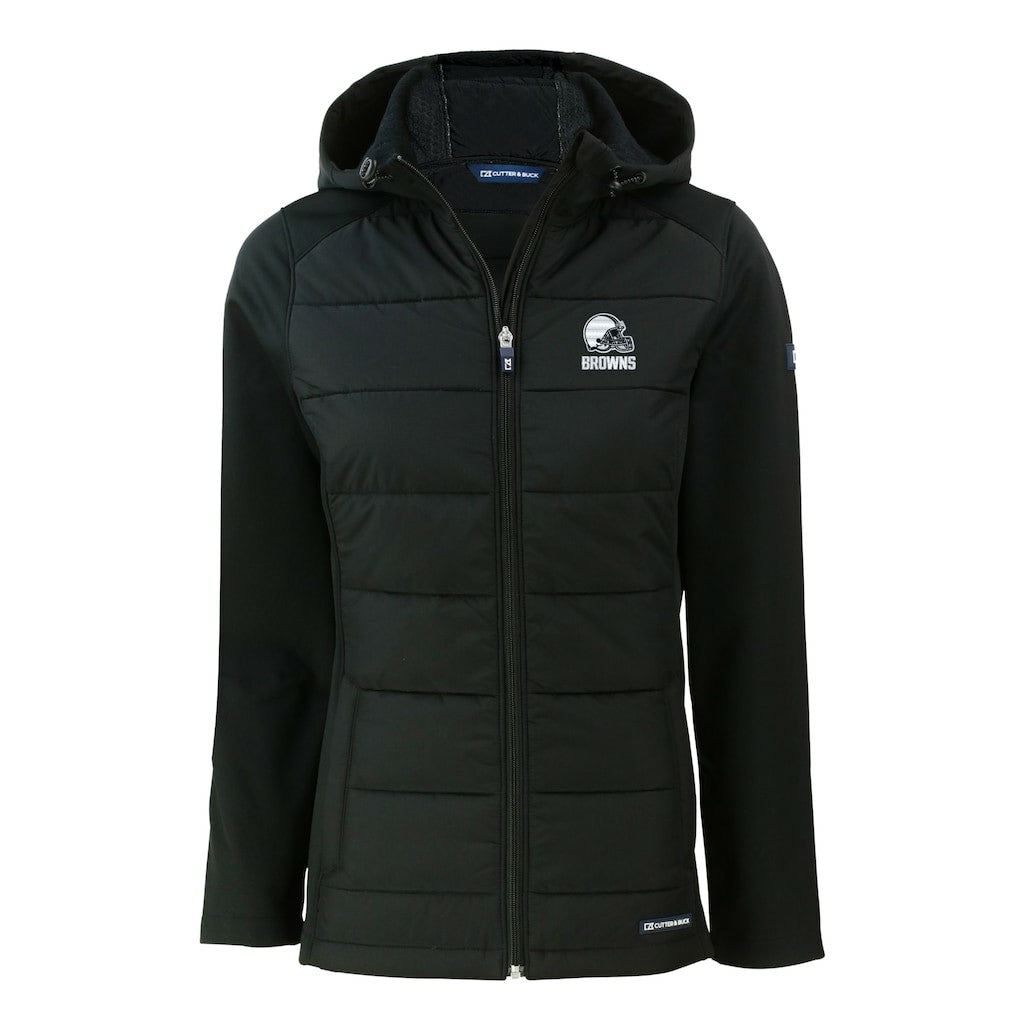 Cleveland Browns Cutter & Buck Women's Evoke Hybrid Eco Softshell Recycled Full-Zip Hooded Jacket - Black Jackets