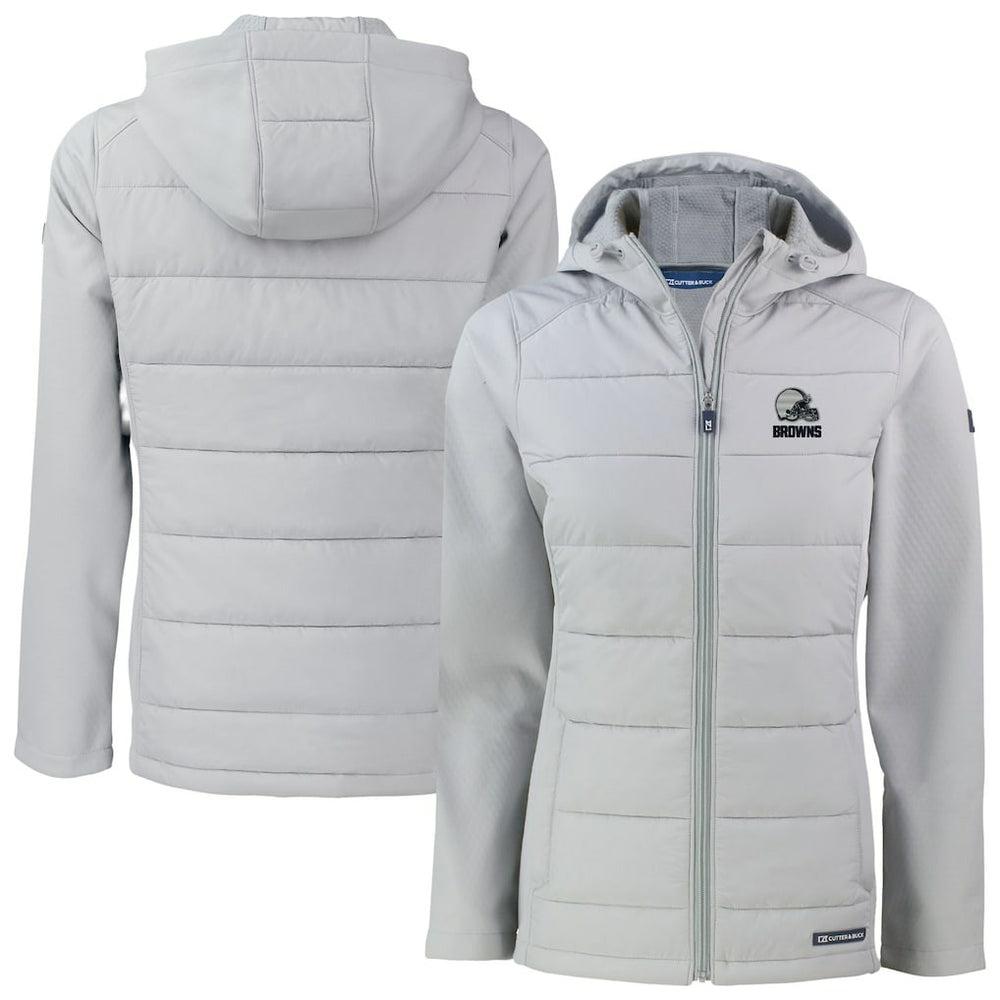 Cleveland Browns Cutter & Buck Women's Evoke Hybrid Eco Softshell Recycled Full-Zip Hooded Jacket - Gray Jackets