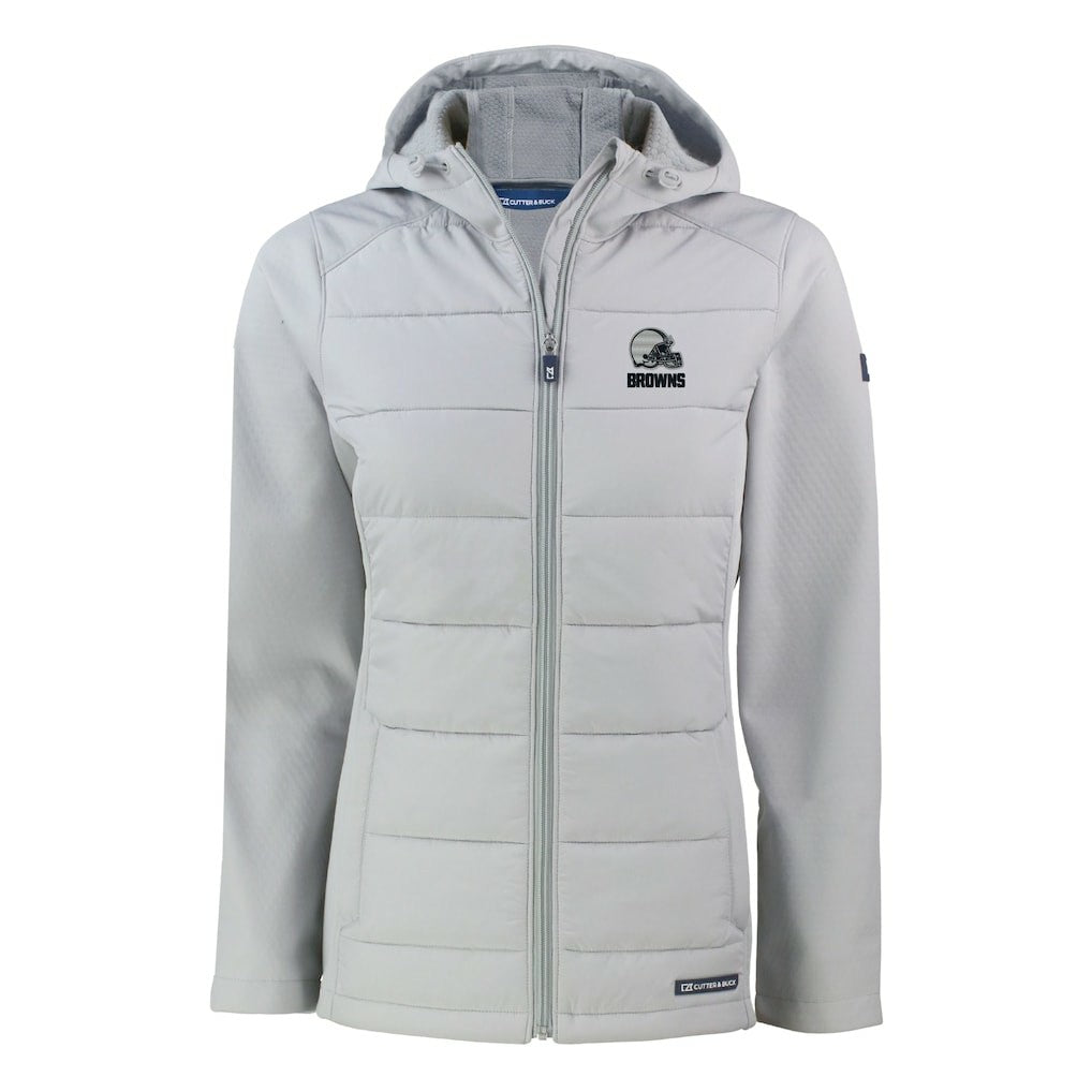 Cleveland Browns Cutter & Buck Women's Evoke Hybrid Eco Softshell Recycled Full-Zip Hooded Jacket - Gray Jackets