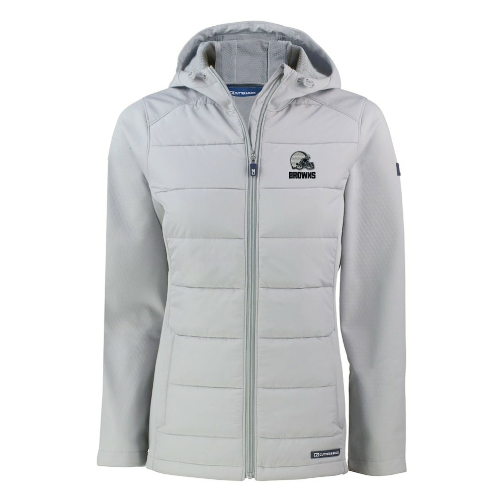 Cleveland Browns Cutter & Buck Women's Evoke Hybrid Eco Softshell Recycled Full-Zip Hooded Jacket - Gray Jackets