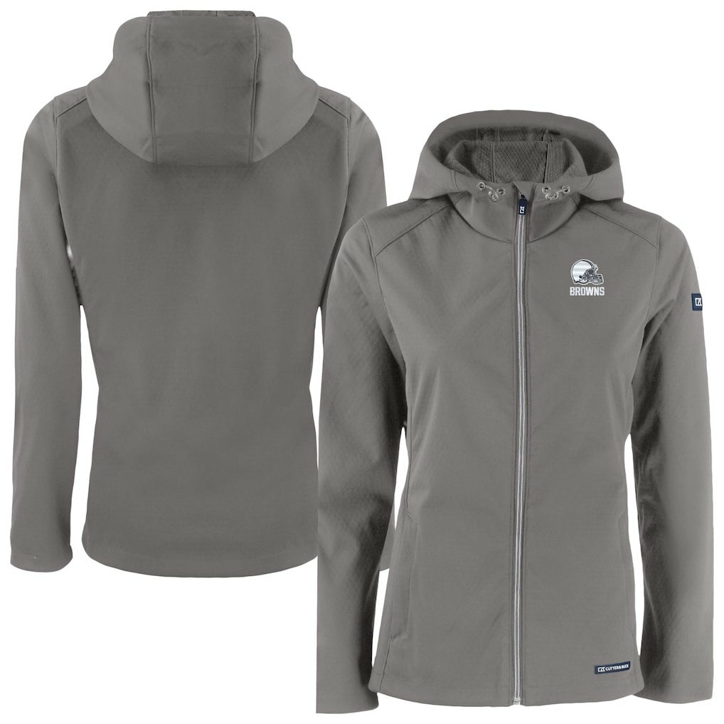 Cleveland Browns Cutter & Buck Women's Evoke Eco Softshell Recycled Full-Zip Hoodie Jacket - Gray Hoodies
