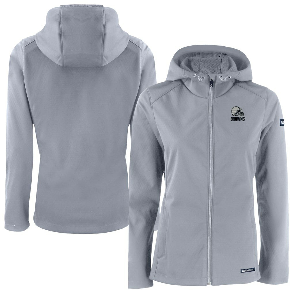 Cleveland Browns Cutter & Buck Women's Evoke Eco Softshell Recycled Full-Zip Hoodie Jacket - Gray Hoodies