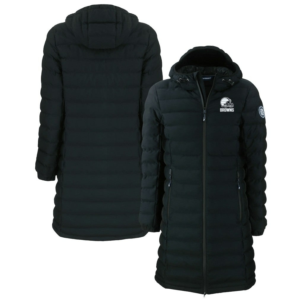 Cleveland Browns Cutter & Buck Women's Mission Ridge Repreve Eco Insulated Full-Zip Hoodie Long Puffer Jacket - Black Hoodies
