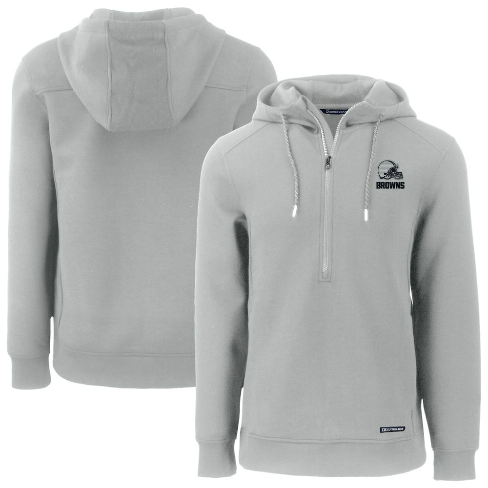 Cleveland Browns Cutter & Buck Roam Eco Recycled Half-Zip Pullover Hoodie - Gray Hoodies