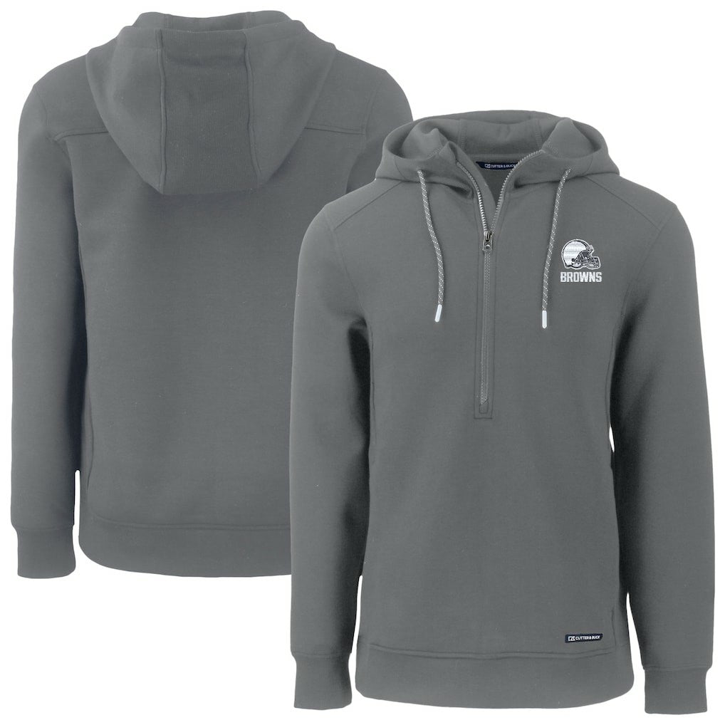 Cleveland Browns Cutter & Buck Roam Eco Recycled Half-Zip Pullover Hoodie - Gray Hoodies