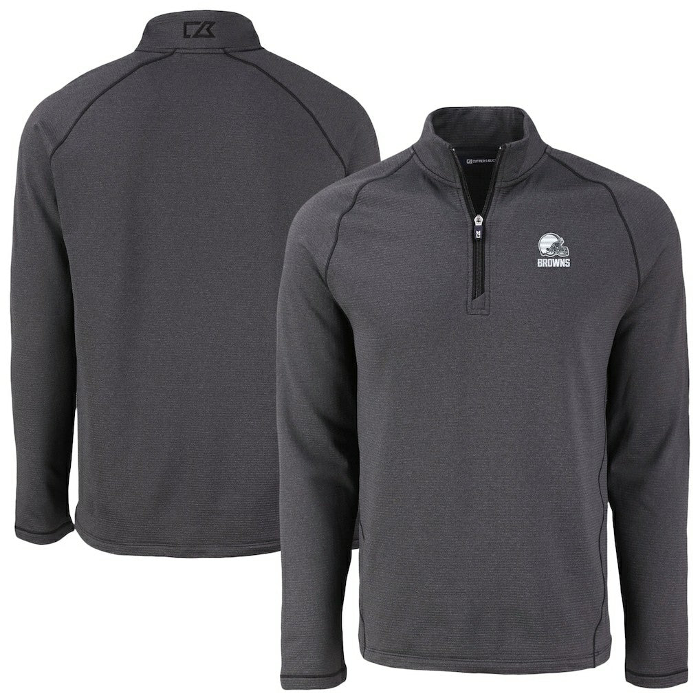Cleveland Browns Cutter & Buck Peshastin Eco Fleece Recycled Half-Zip Pullover - Heather Black Pullover