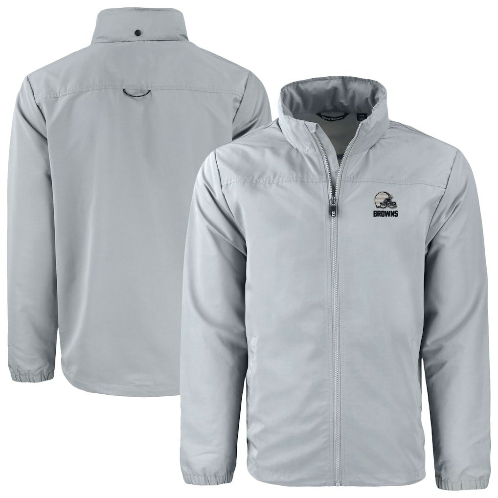 Cleveland Browns Cutter & Buck Charter Eco Recycled Full-Zip Hoodie Jacket - Gray Hoodies