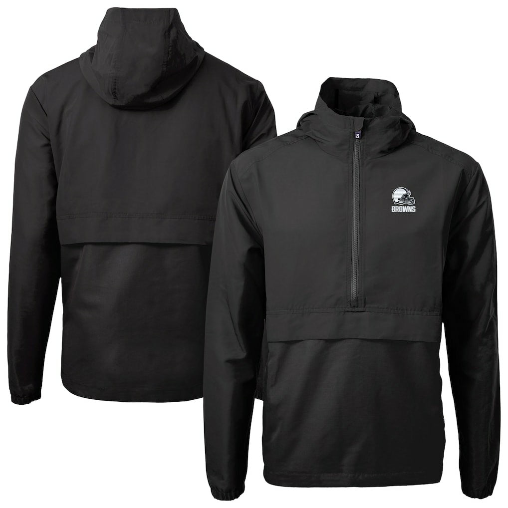 Cleveland Browns Cutter & Buck Charter Eco Recycled Anorak Half-Zip Hoodie Jacket - Black Hoodies