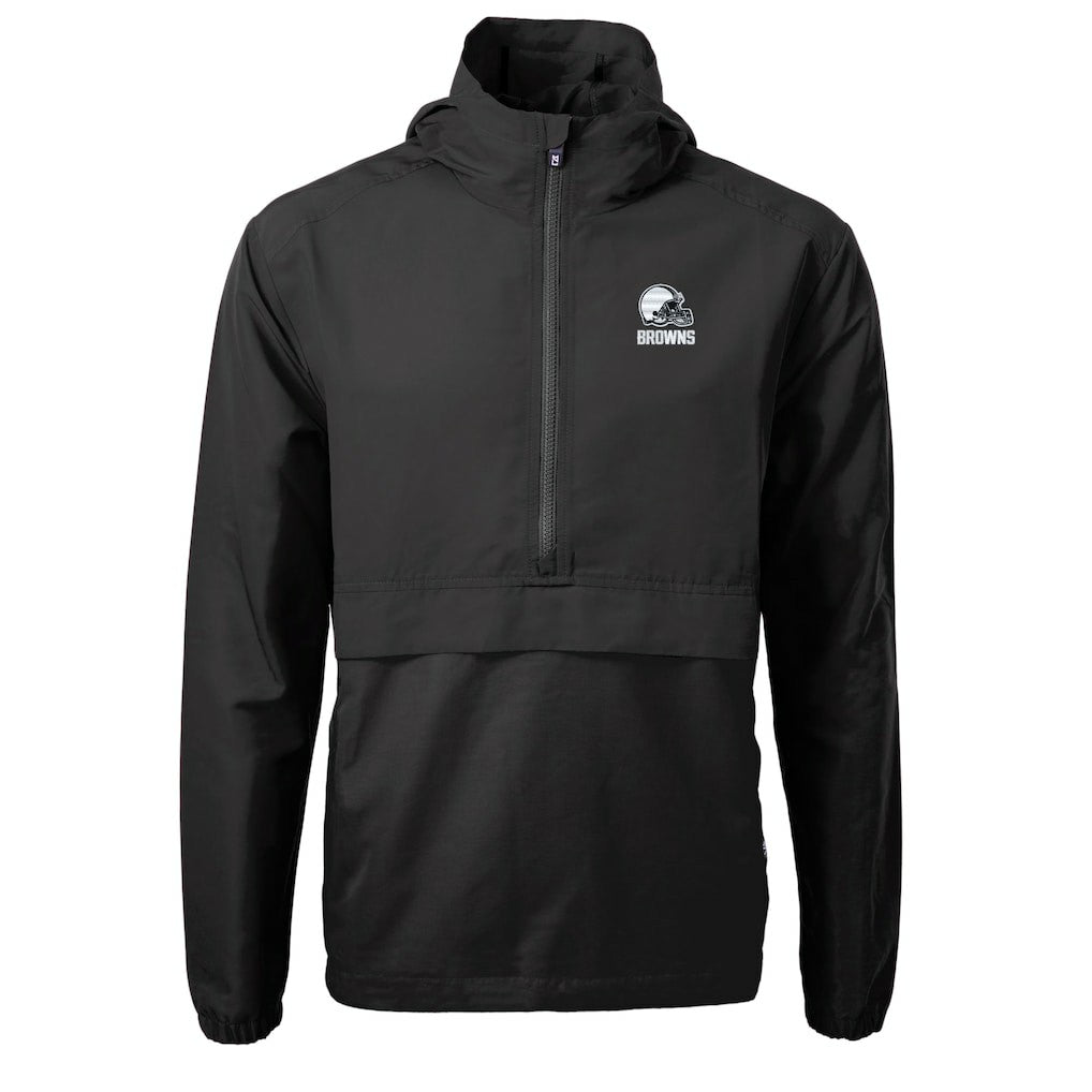 Cleveland Browns Cutter & Buck Charter Eco Recycled Anorak Half-Zip Hoodie Jacket - Black Hoodies