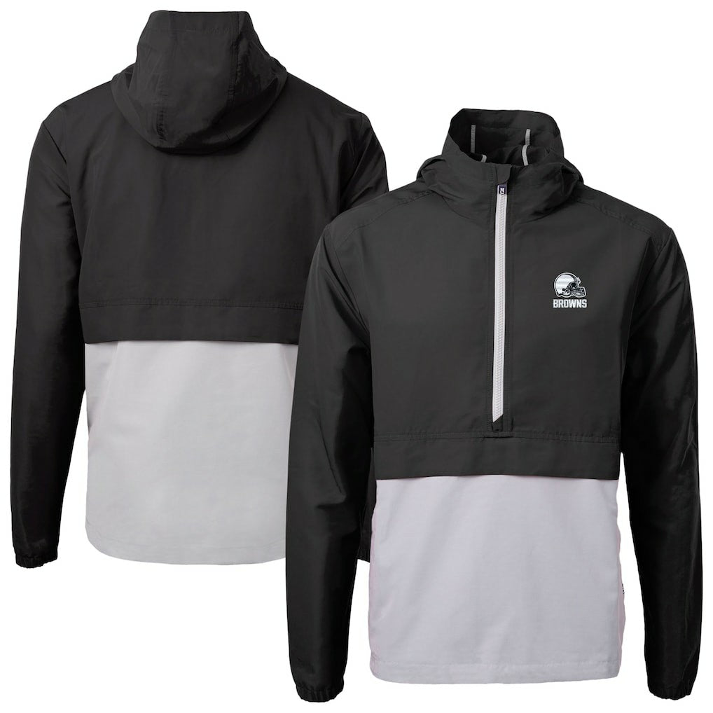 Cleveland Browns Cutter & Buck Charter Eco Recycled Anorak Half-Zip Hoodie Jacket - Black Hoodies