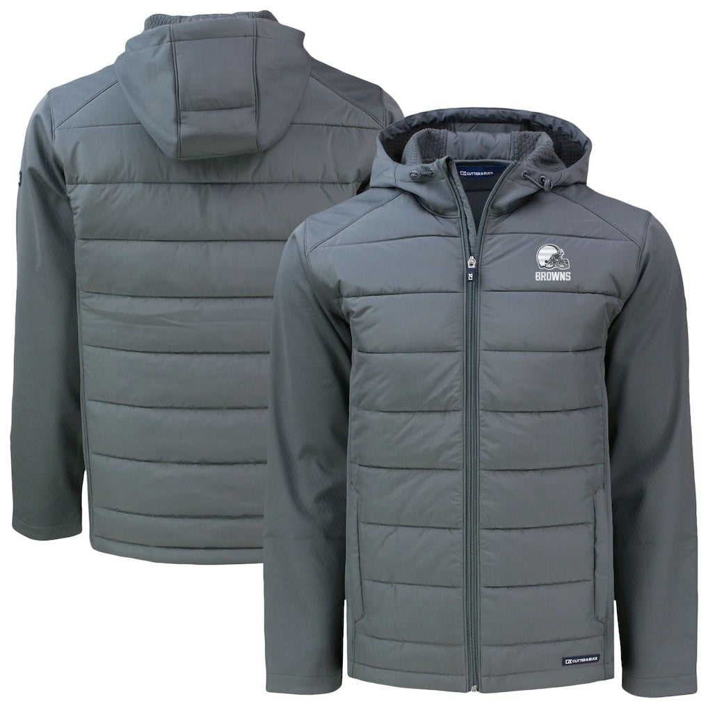 Cleveland Browns Cutter & Buck Evoke Hybrid Eco Softshell Recycled Full-Zip Hooded Jacket - Gray Jackets