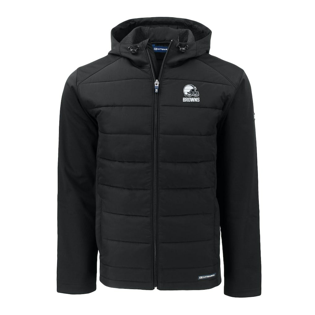 Cleveland Browns Cutter & Buck Evoke Hybrid Eco Softshell Recycled Full-Zip Hooded Jacket - Black Jackets