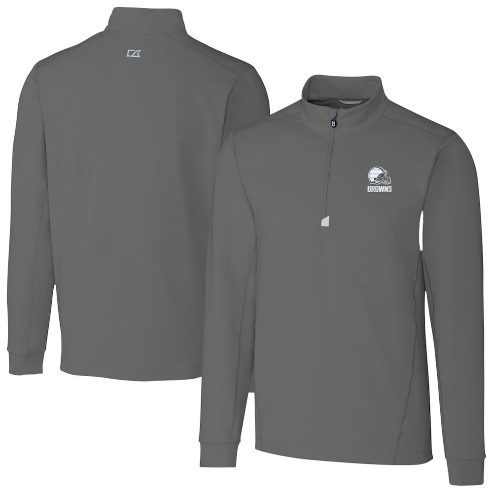 Cleveland Browns Cutter & Buck Big & Tall Traverse Stretch Eco Quarter-Zip Pullover Top - Gray Pullover