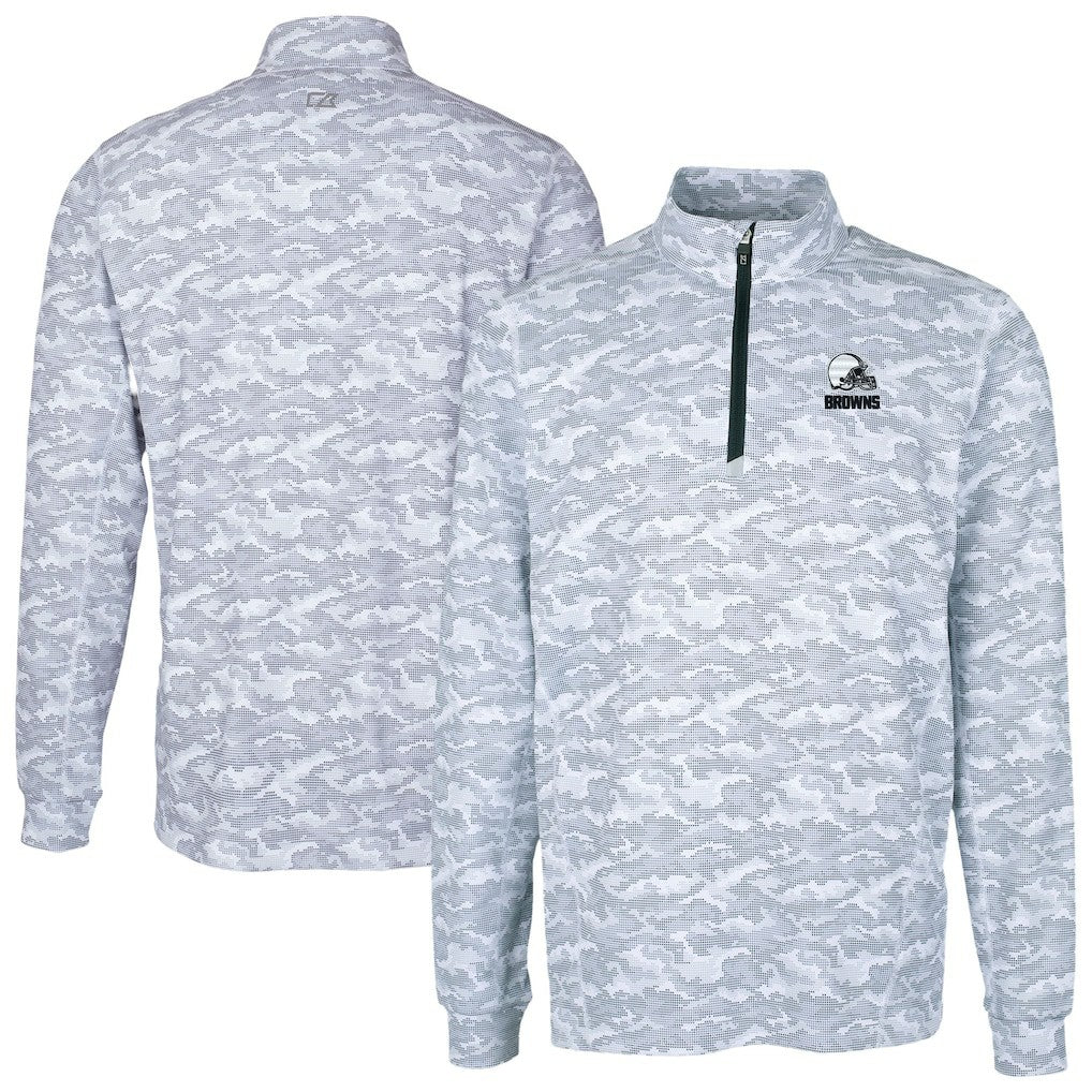 Cleveland Browns Cutter & Buck Big & Tall Traverse Stretch Eco Camo Print Quarter-Zip Top - Charcoal Tops