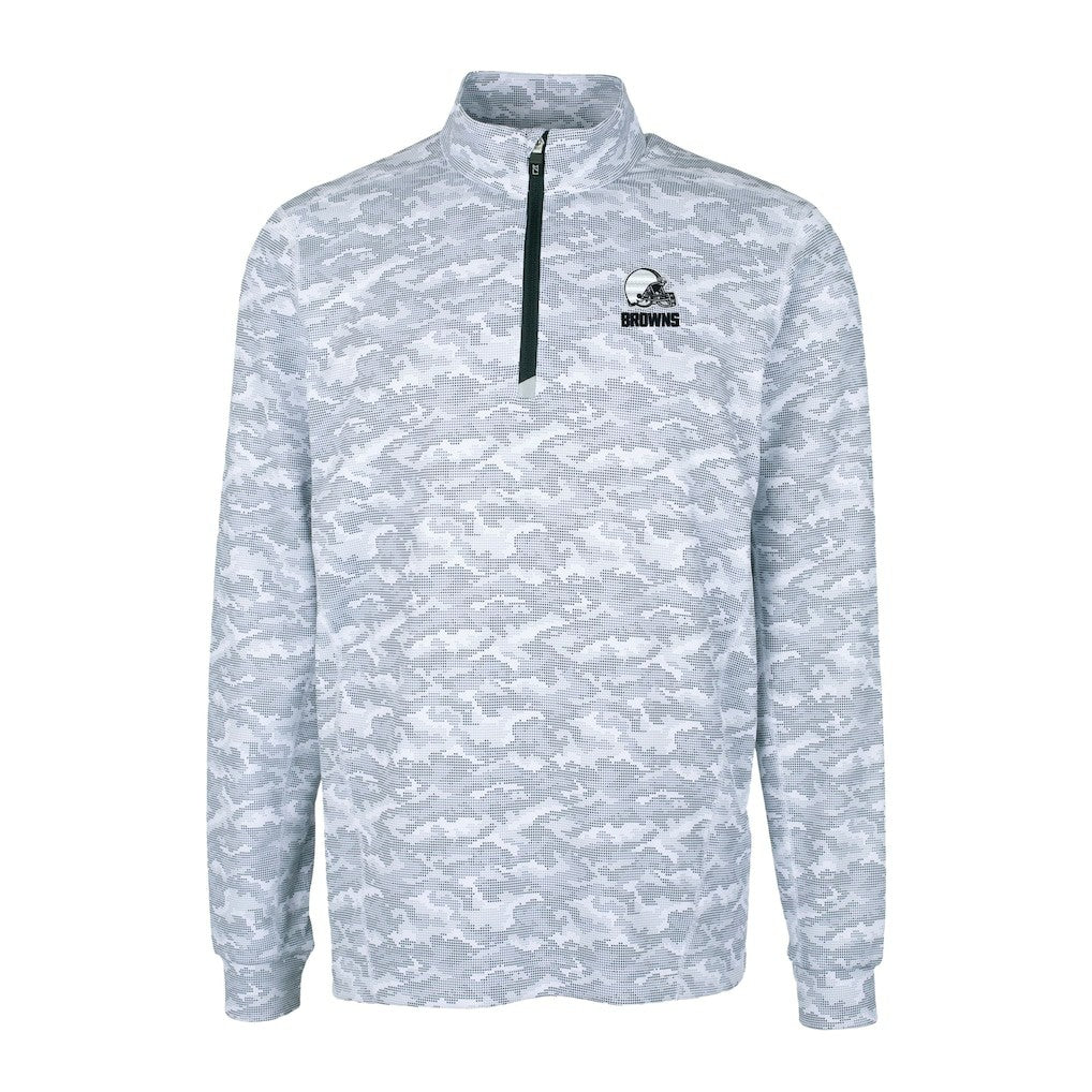 Cleveland Browns Cutter & Buck Big & Tall Traverse Stretch Eco Camo Print Quarter-Zip Top - Charcoal Tops