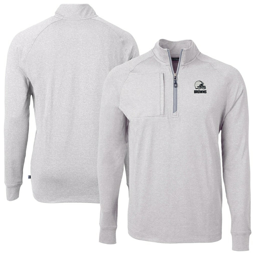 Cleveland Browns Cutter & Buck Big & Tall Adapt Eco Knit Quarter-Zip Top - Heather Gray Tops