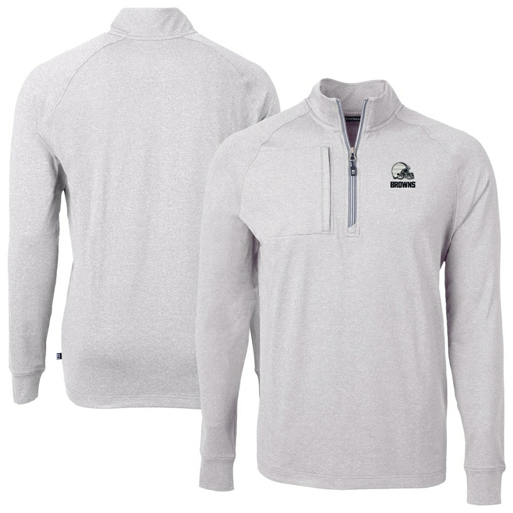 Cleveland Browns Cutter & Buck Big & Tall Adapt Eco Knit Quarter-Zip Top - Heather Gray Tops