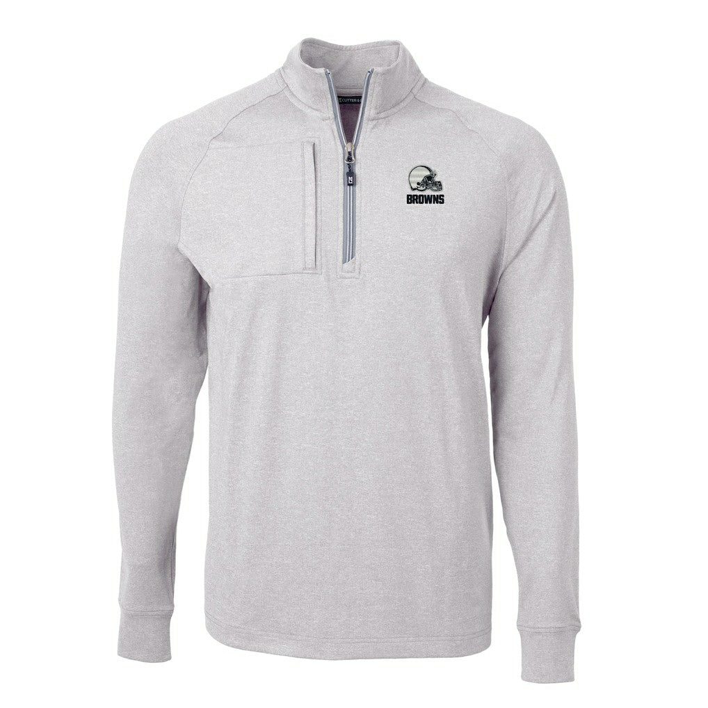Cleveland Browns Cutter & Buck Big & Tall Adapt Eco Knit Quarter-Zip Top - Heather Gray Tops
