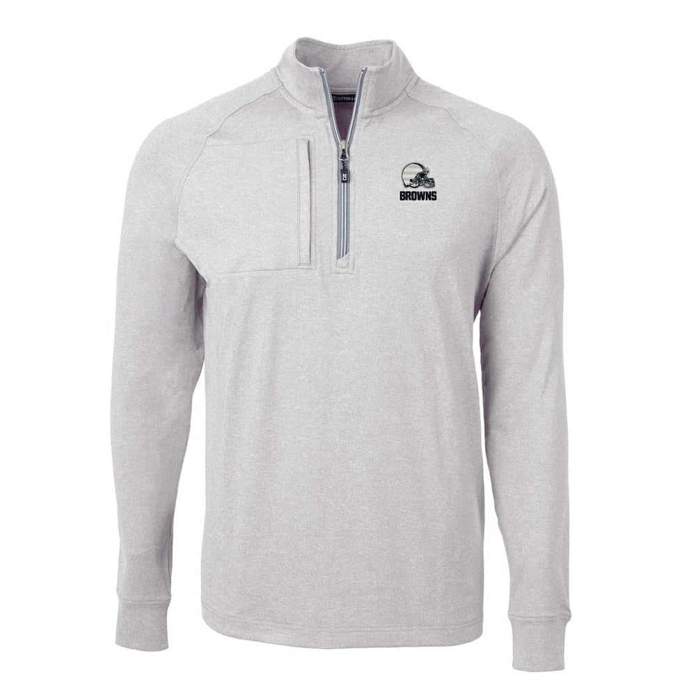 Cleveland Browns Cutter & Buck Big & Tall Adapt Eco Knit Quarter-Zip Top - Heather Gray Tops