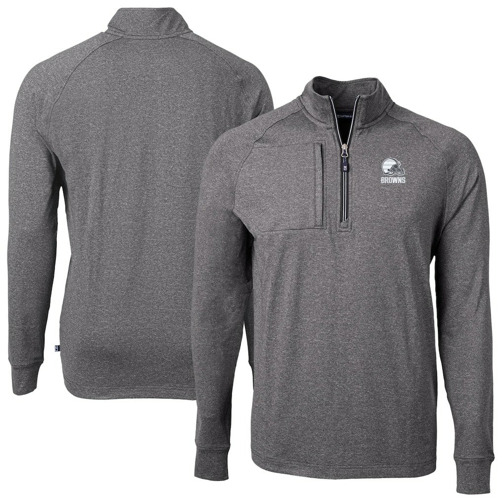 Cleveland Browns Cutter & Buck Big & Tall Adapt Eco Knit Quarter-Zip Top - Heather Black Tops